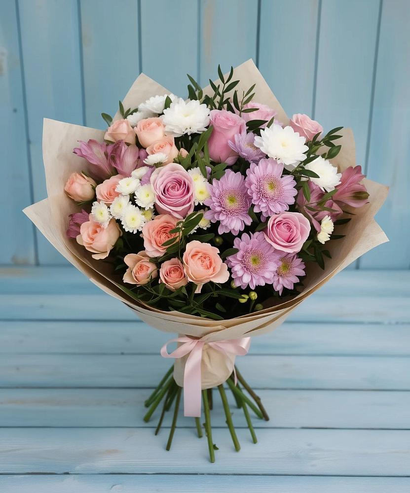 Букет цветов из: Хризантемы, Розы и Альстромерии в Яйве