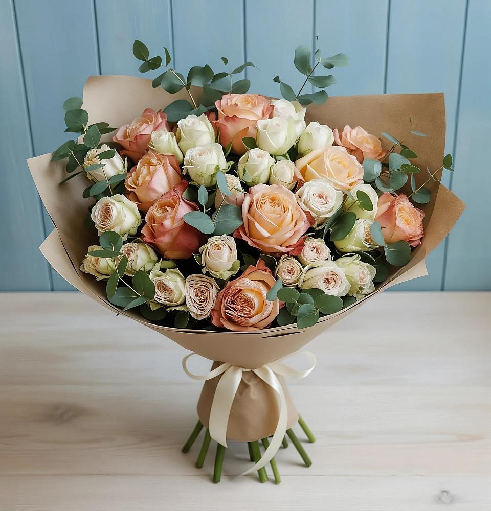 Букет цветов из: Альстромерии и Розы в Яйве