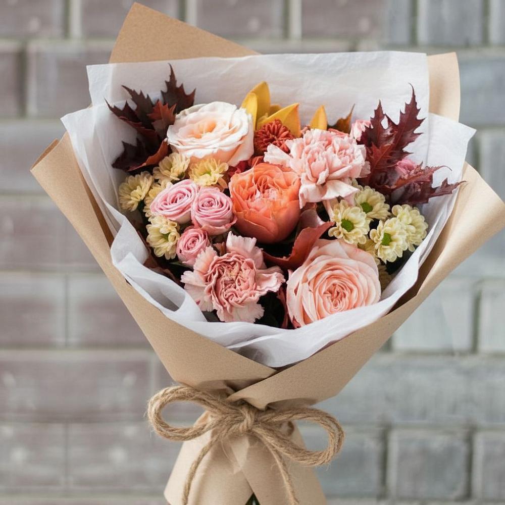 Букет цветов из: Гвоздики, Хризантемы и Розы в Яйве