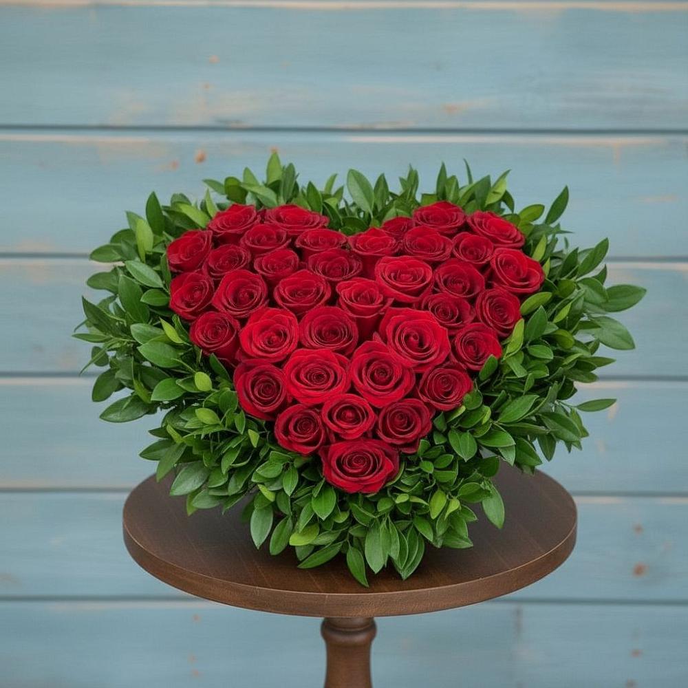 Цветочная композиция из Розы в виде сердца в Яйве